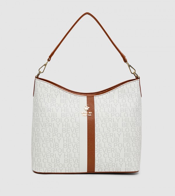 Logo Patterned Zippered Shoulder Bag