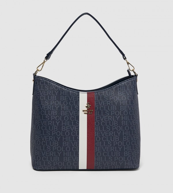 Logo Patterned Zippered Shoulder Bag
