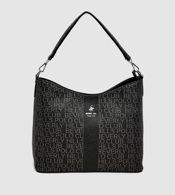 Logo Patterned Zippered Shoulder Bag