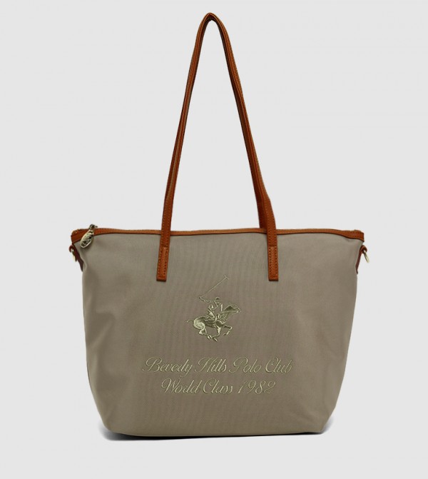 Logo Embroidered Zippered Shoulder Bag