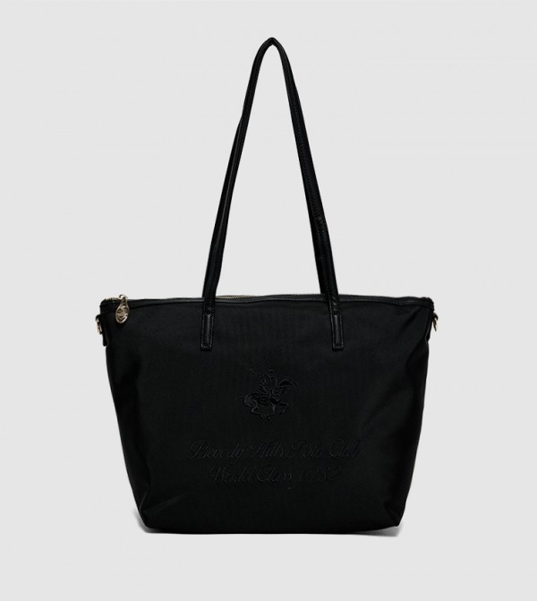 Logo Embroidered Zippered Shoulder Bag