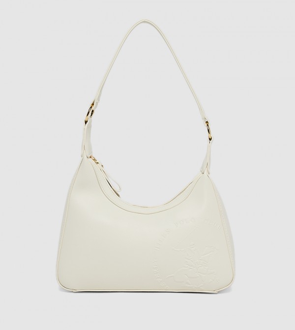 Logo Embossed Zippered Shoulder Bag