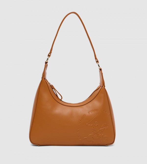 Logo Embossed Zippered Shoulder Bag