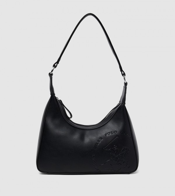 Logo Embossed Zippered Shoulder Bag
