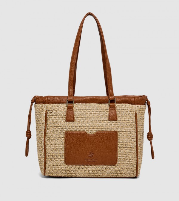 Contrast Trim Straw Shoulder Bag