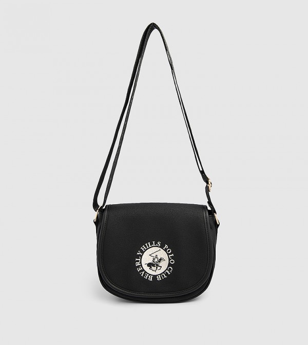 Logo Embroidered Flap Crossbody Bag