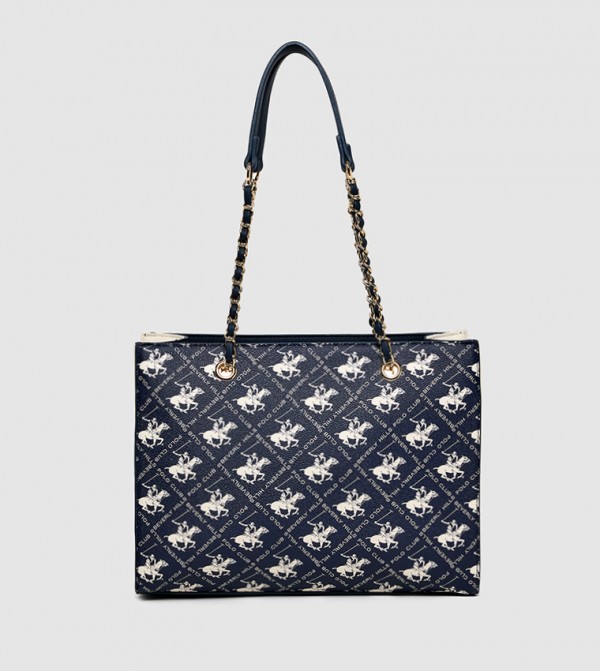 Logo Patterned Zippered Shoulder Bag