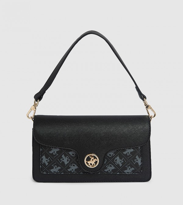 Logo Patterned Flap Shoulder Bag