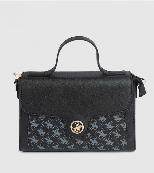Logo Patterned Flap Top Handle Bag