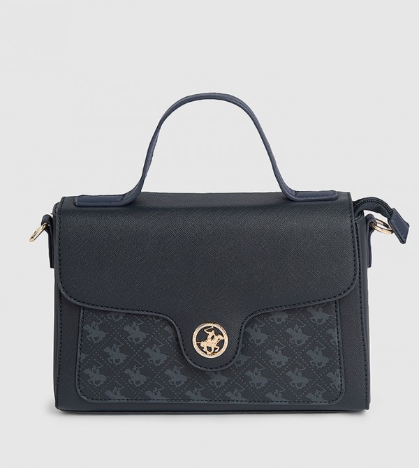 Logo Patterned Flap Top Handle Bag