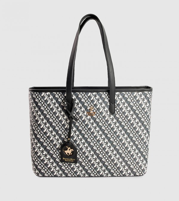 Monogram Printed Zippered Tote Bag