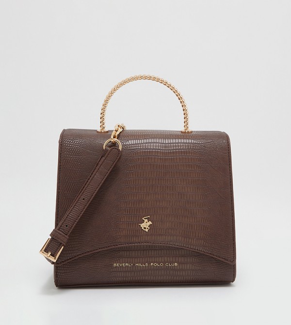 Logo Detailed Textured Satchel Bag with Sling