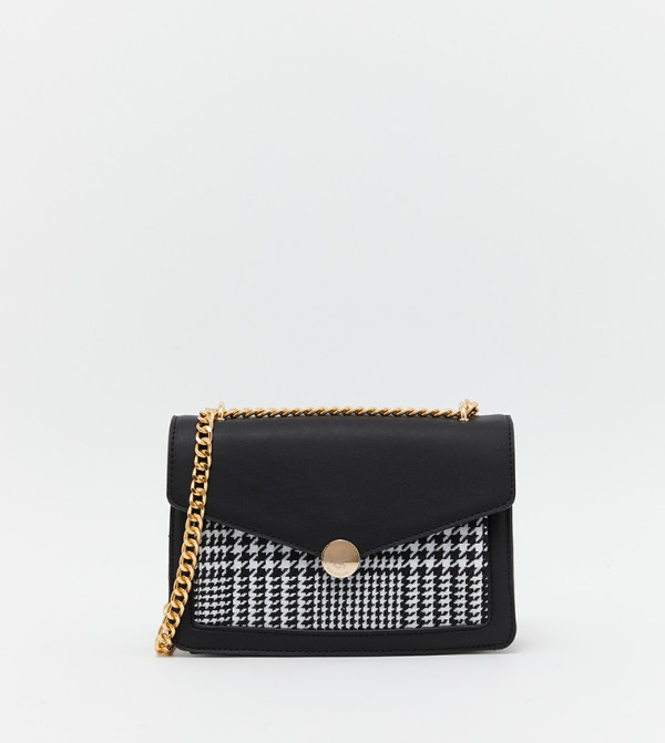 Checked Chain Strap Sling Bag