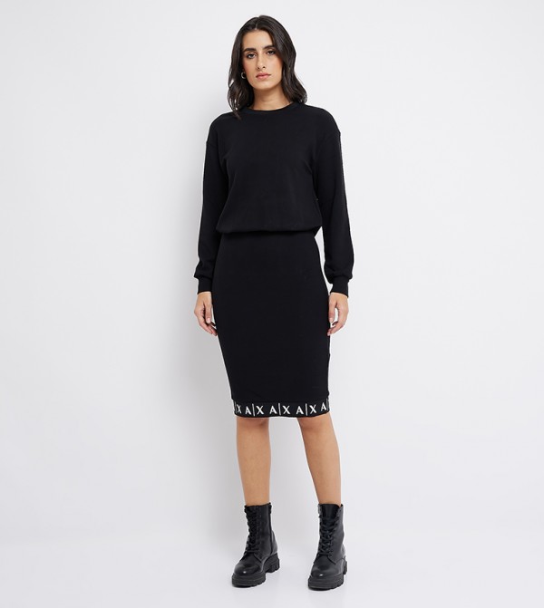 Half Zip Midi Belted Sweatshirt Dress