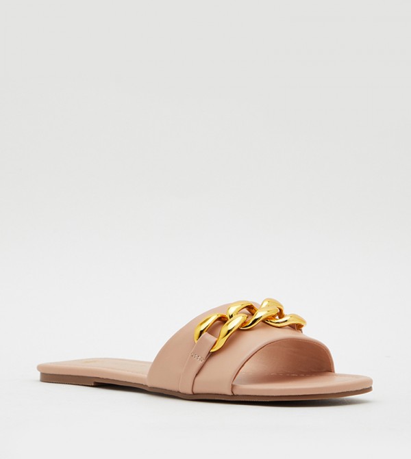 Chain Detail Open Toe Flat Sandals