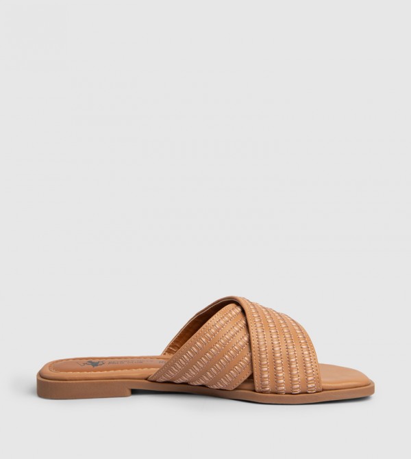 Textured Criss-Cross Strap Flat Sandals