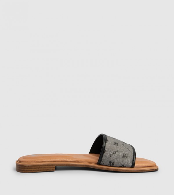 Logo Detail Open Toe Flat Sandals