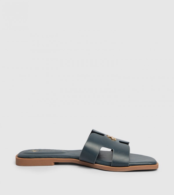 Logo Metal Cut Out Detail Flat Sandals