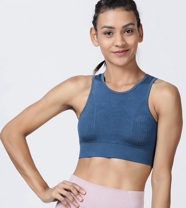 Buy Mimi By Michelle Salins Mesh Detail Contour Sports Bra In Blue