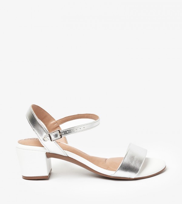 MOHTADII Textured Buckle Strap Block Heel Sandals