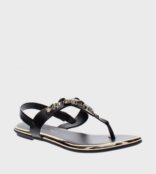 SELENA Embellished T-Strap Flat Sandals