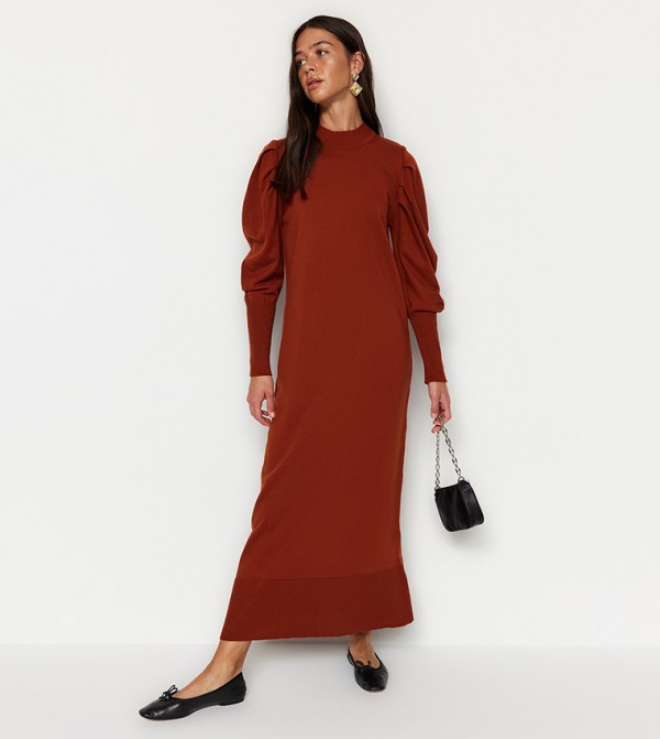 Buy Boohoo Long Sleeves Side Split Square Neck Maxi Dress In Red 