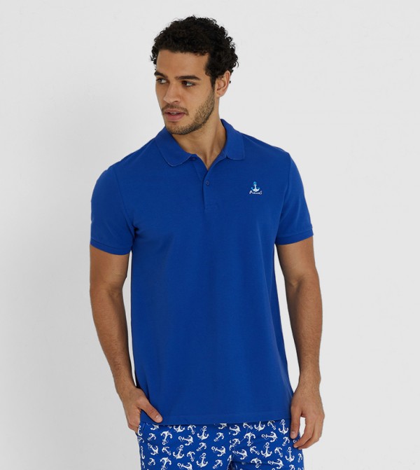 Anemoss Blue Sailboat Polo Collar T-Shirt