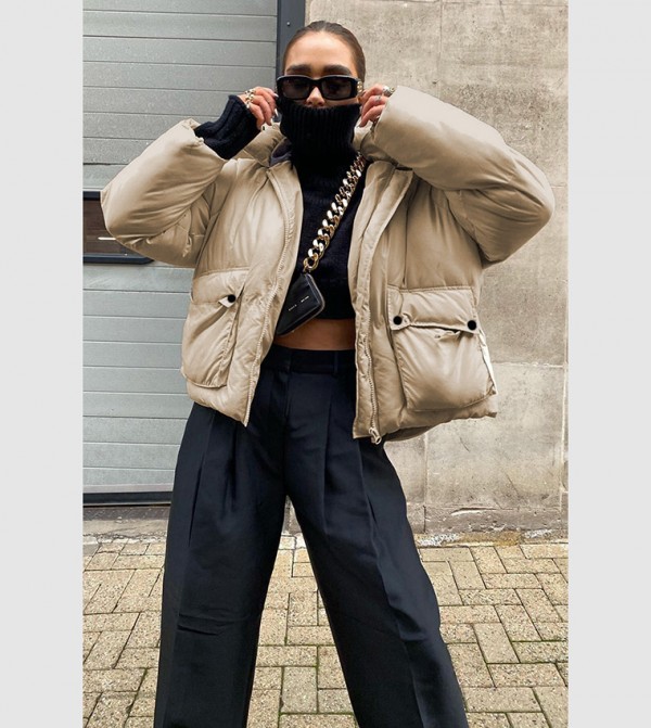 ブータン　ダークベージュM Buy Madmext Zip Through Oversized Puffer Jacket In Beige