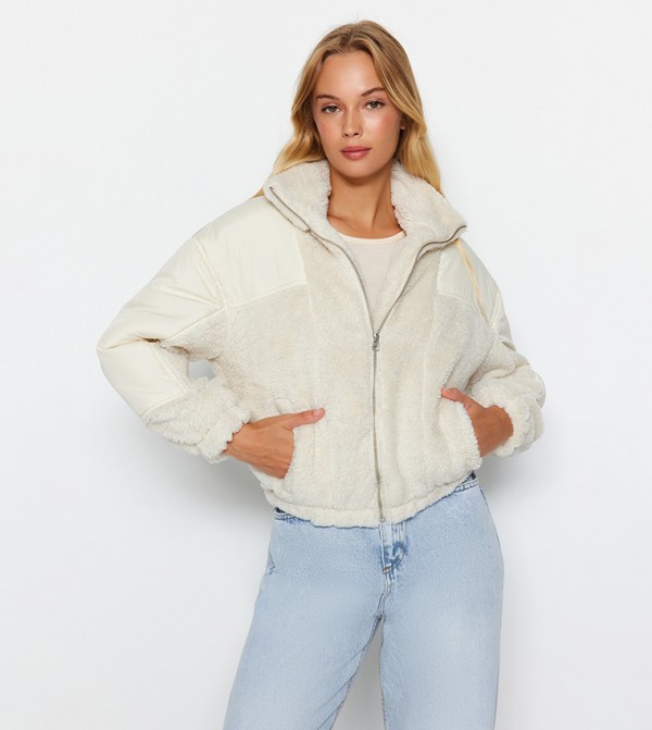 Buy Karen Millen Faux Fur Collarless Jacket In White | 6thStreet