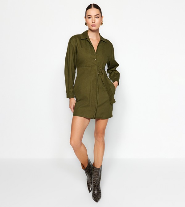 Premium Plisse Oversized Shirt Dress