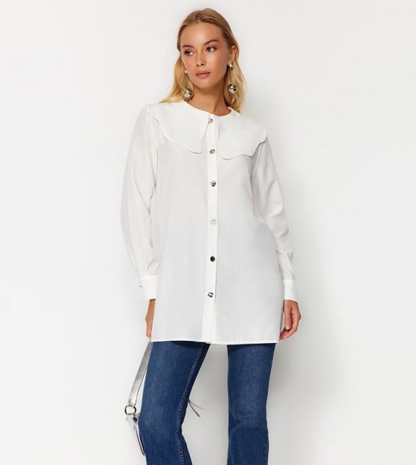 Solid Scallop Collared Tunic