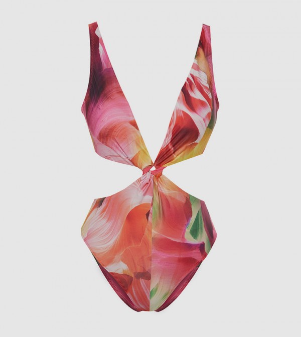 Tropical Tie Waist Belted Swimsuit