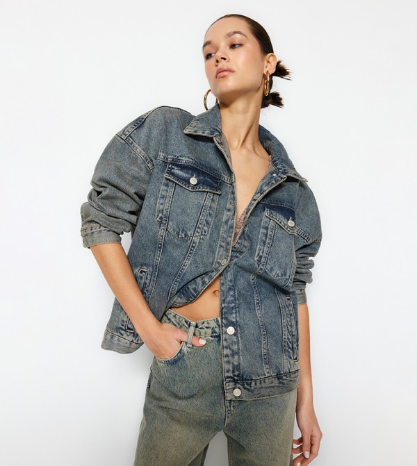 Lace up best sale denim jacket