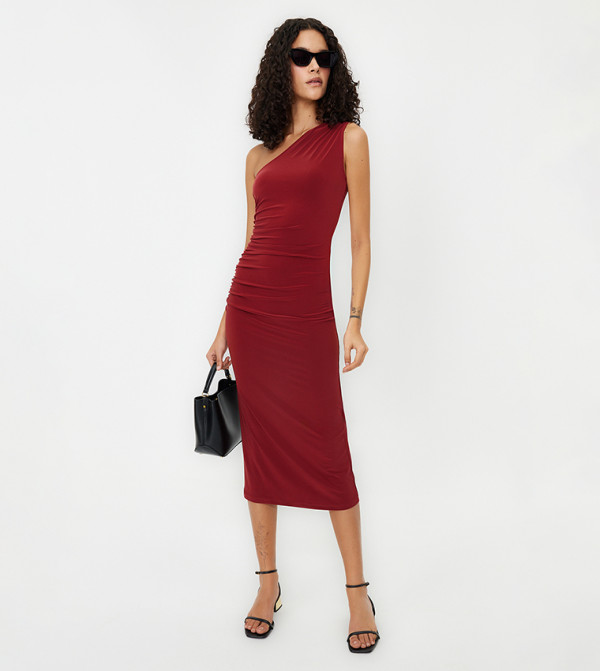 Buy Trendyol V Neck Slit Bodycon Dress In Pink | 6thStreet UAE - 12