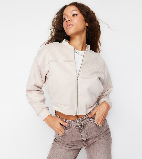 Petite Pu Contrast Stitch Oversized Bomber Jacket