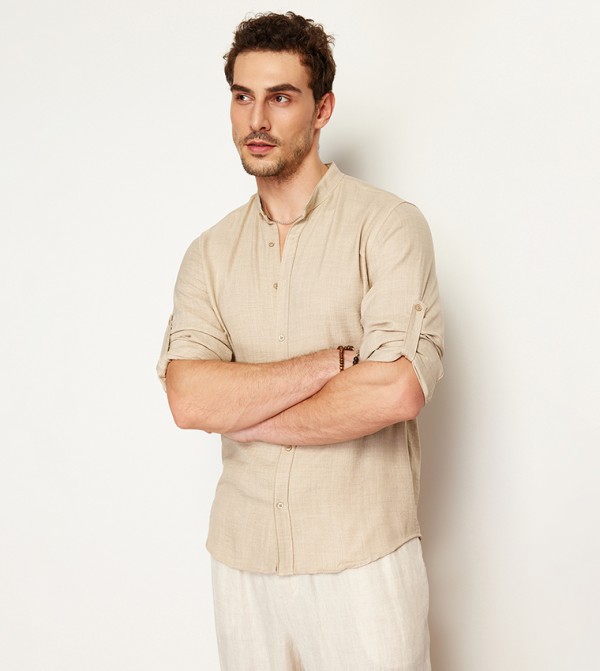 Buy Aeropostale Aero Guy's Solid Woven Casual Shirt In Beige