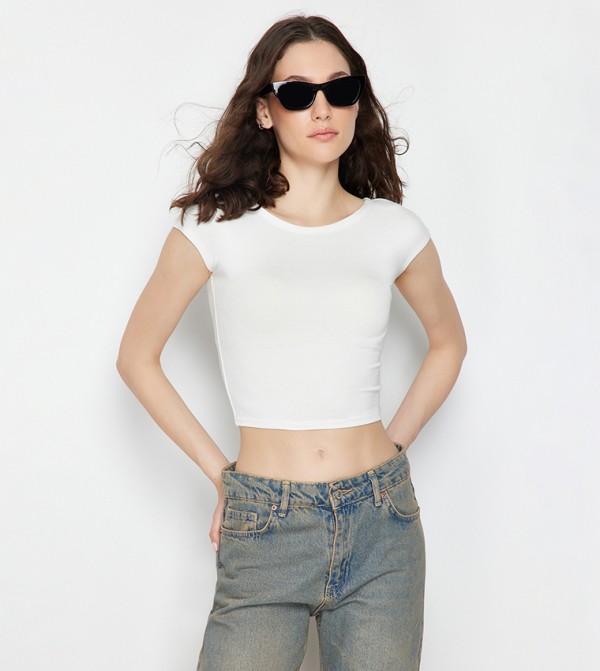 Buy Boohoo Spaghetti Strap Slinky Asymmetric Crop Top In White