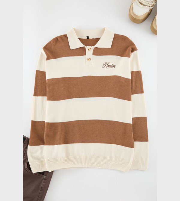 Color Block Polo Neck Sweater