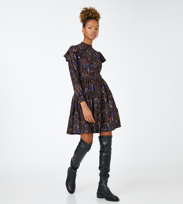 Printed Ruched Detail Mini Dress