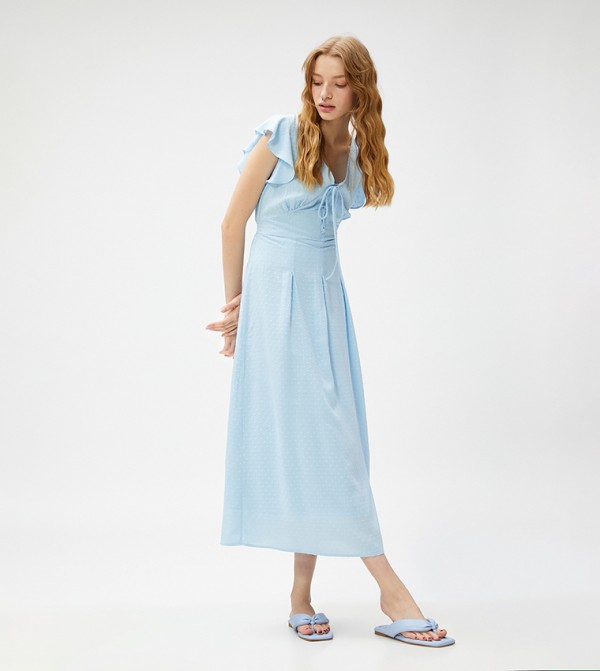 Chiffon Ruffle Detail V-Neck Maxi Dress