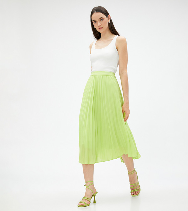 Solid Chiffon Pleated Midi Skirt