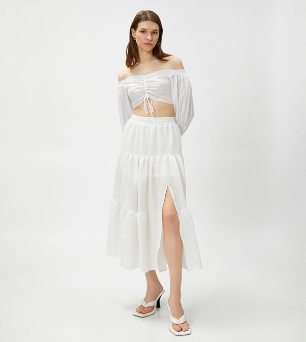 Elastic Waist Tiered Midi Skirt