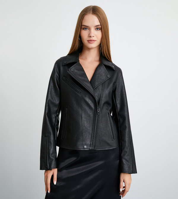 Textured Zip-Through Biker Jacket