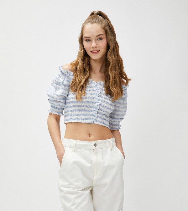 Striped Ruffle Detail Crop Top