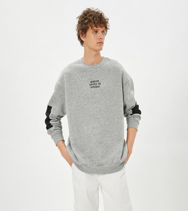 Buy Koton Printed Crew Neck Sweatshirt in Grey 6thStreet UAE