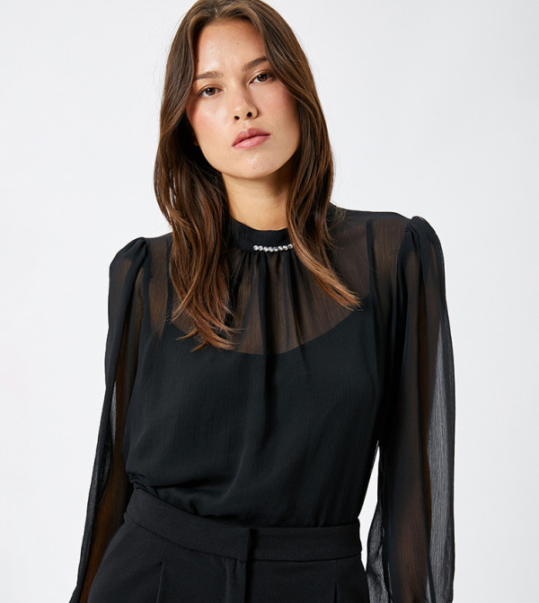 Embellished High Neck Chiffon Top