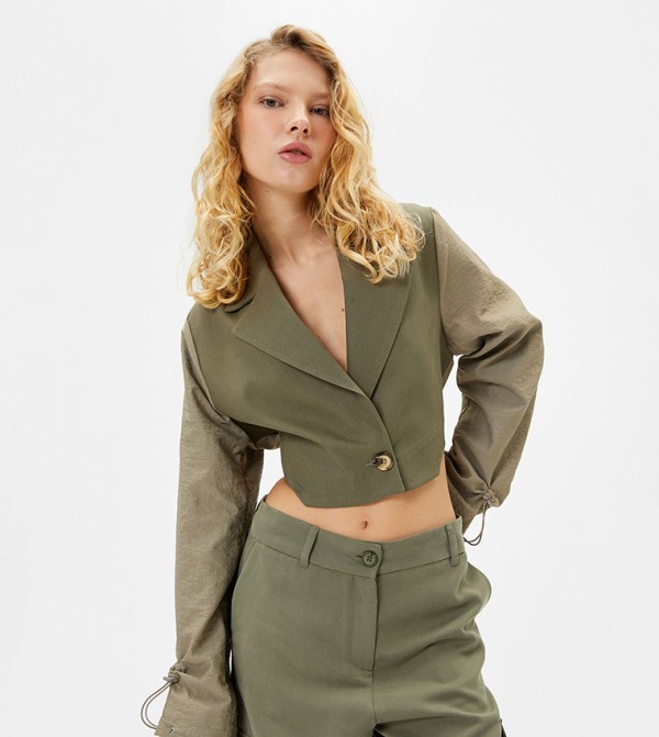 Double Fabric Detail Elastic Cuff Blazer