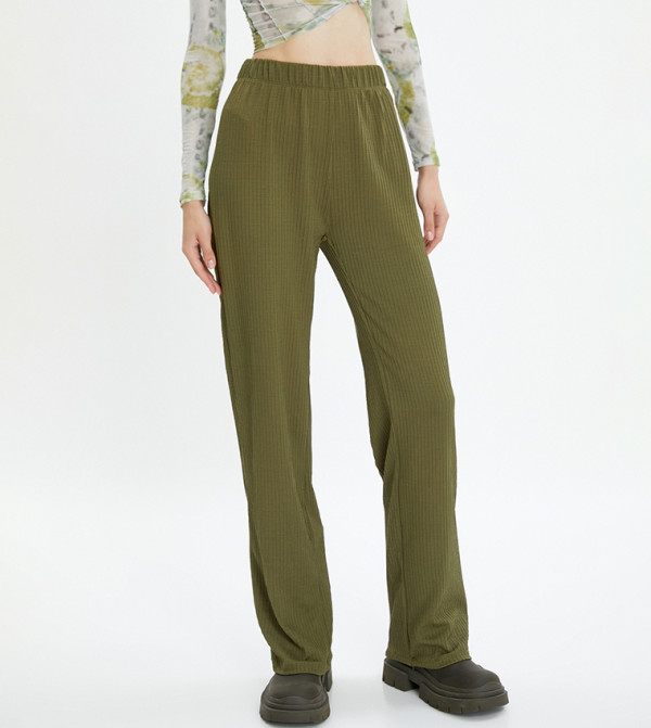 Ribbed Elastic Waist Trousers