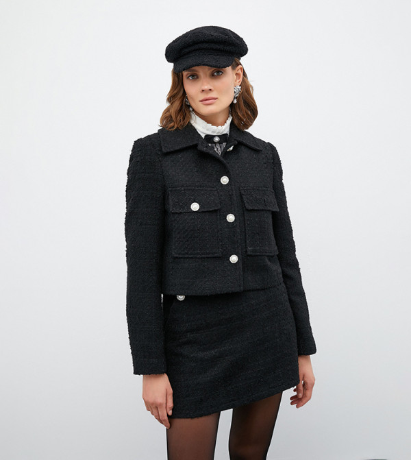 Pearl Buttoned Tweed Jacket