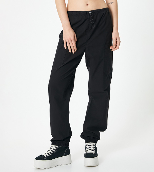 Solid Drawstring Waist Parachute Pants
